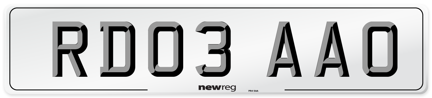 RD03 AAO Number Plate from New Reg
